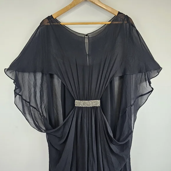 Rickie Freeman by Teri Jon Women's Black Silk Jewel Midi Dress Size 14 $440 MSRP - Picture 6 of 16